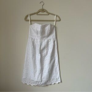 Shoshanna White Eyelet Dress Mini Strapless Scalloped Bridal Size 2 Preppy Short